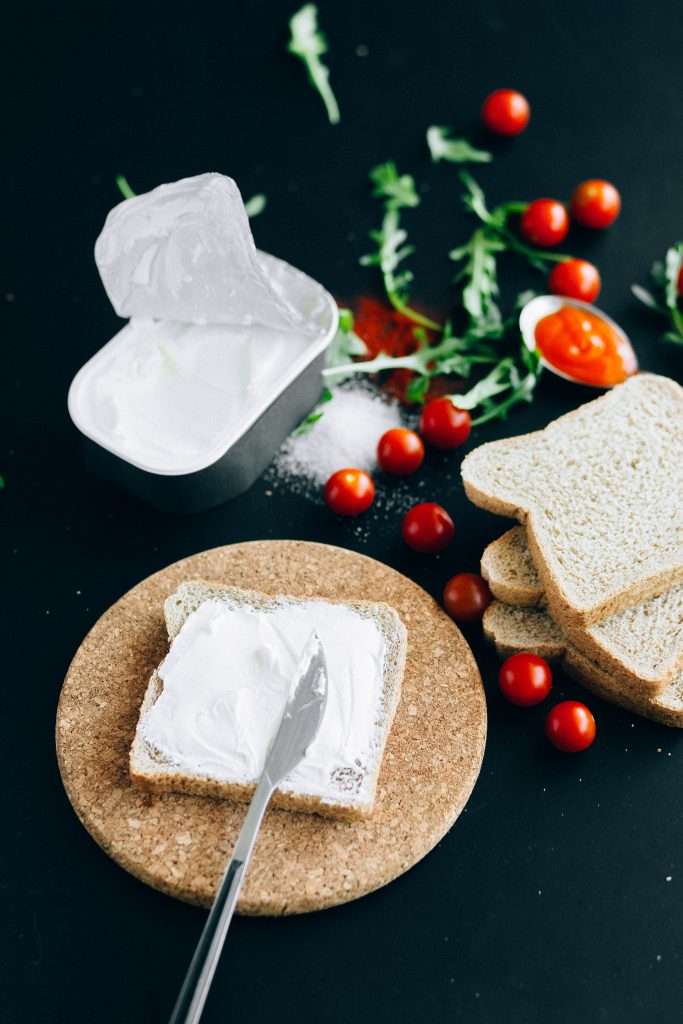 Cream cheese spread on bread